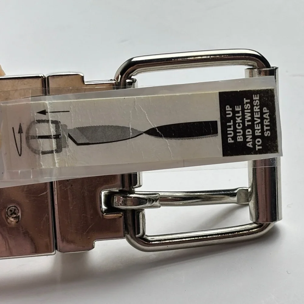 Reversible Holographic Silver Grommet Belt Unisex Large Black 2-Row Y2k Grunge